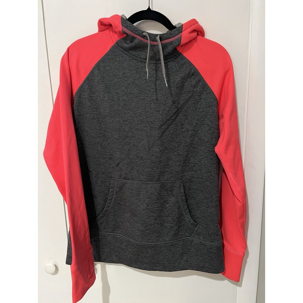 Nike Women's Large Therma-Fit‎ Gray Pink Pullover Hoodie Logo Fleece Lined